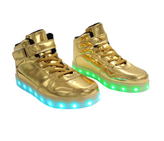 Kids High Top Shiny (Gold) - LED SHOE SOURCE,  Shoes - Fashion LED Shoes USB Charging light up Sneakers Adults Unisex Men women kids Casual Shoes High Quality