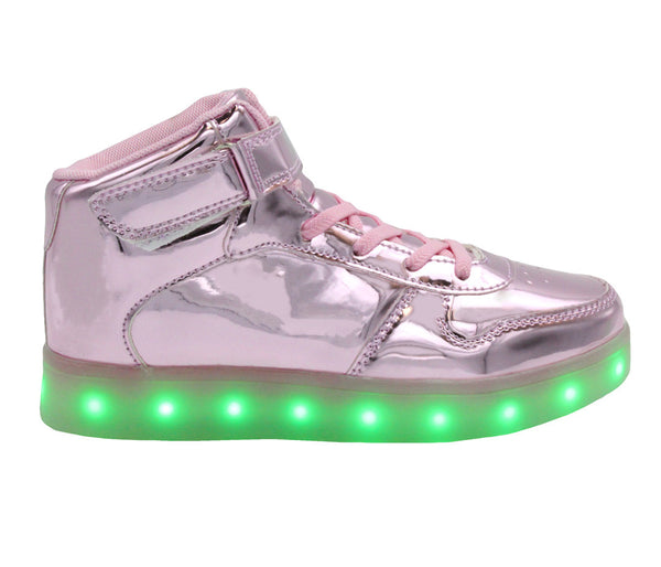 Kids High Top Shiny (Pink) - LED SHOE SOURCE,  Shoes - Fashion LED Shoes USB Charging light up Sneakers Adults Unisex Men women kids Casual Shoes High Quality