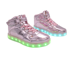 Kids High Top Shiny (Pink) - LED SHOE SOURCE,  Shoes - Fashion LED Shoes USB Charging light up Sneakers Adults Unisex Men women kids Casual Shoes High Quality