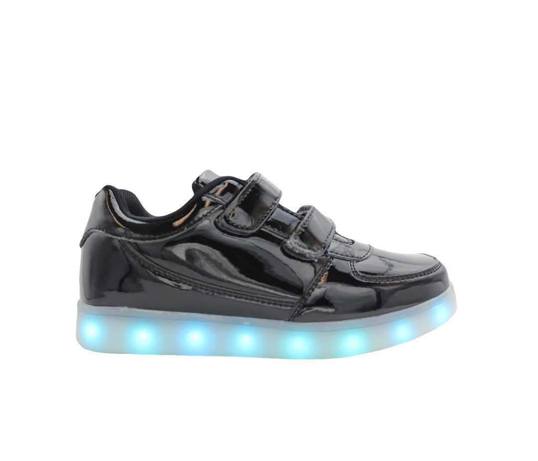 LED Light Up Shoes, Kids Black Glossy