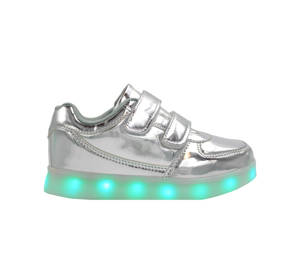 Kids Low Top Shiny (Silver) - LED SHOE SOURCE,  Shoes - Fashion LED Shoes USB Charging light up Sneakers Adults Unisex Men women kids Casual Shoes High Quality