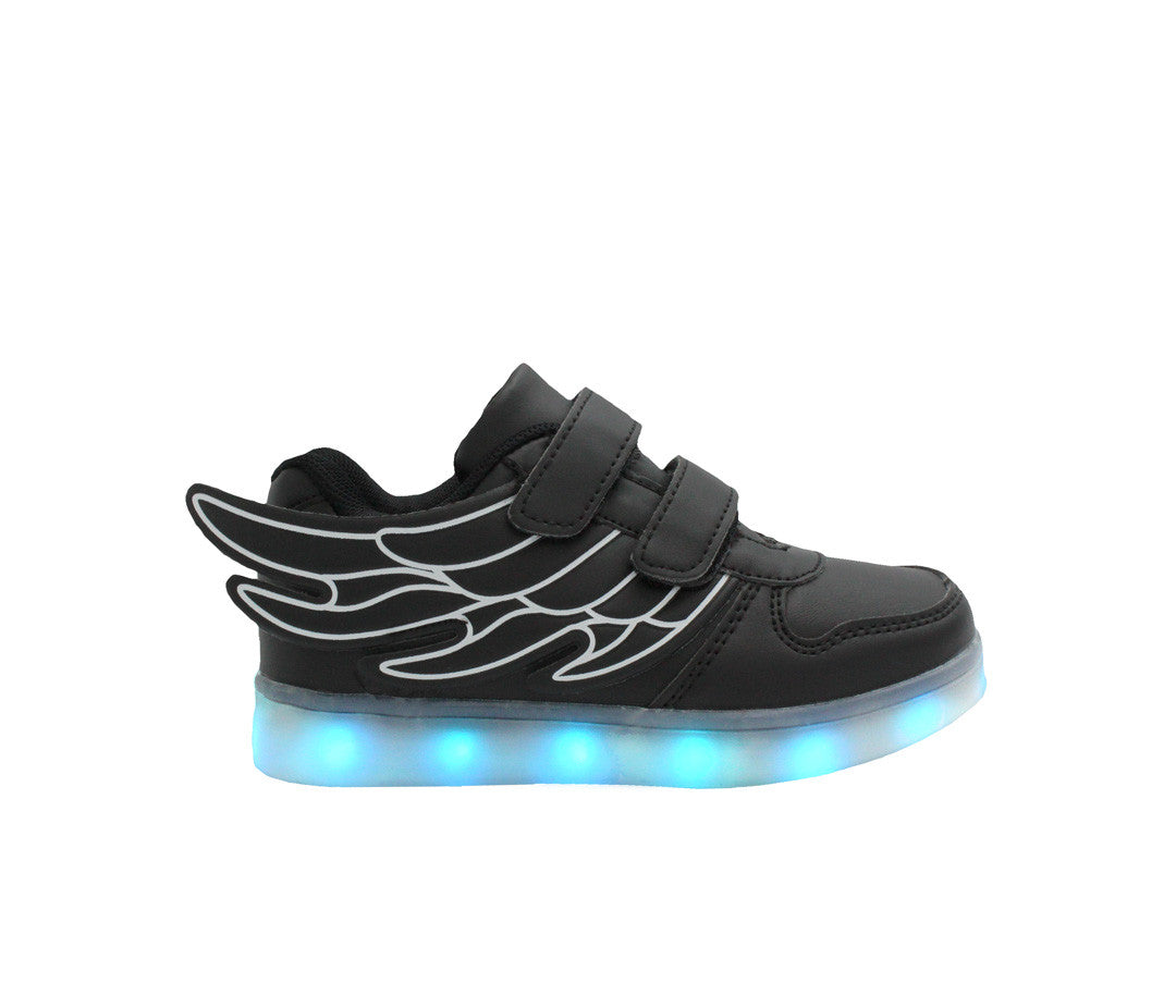 Kids Low Top Wing Walker (Black) - LED SHOE SOURCE,  Shoes - Fashion LED Shoes USB Charging light up Sneakers Adults Unisex Men women kids Casual Shoes High Quality